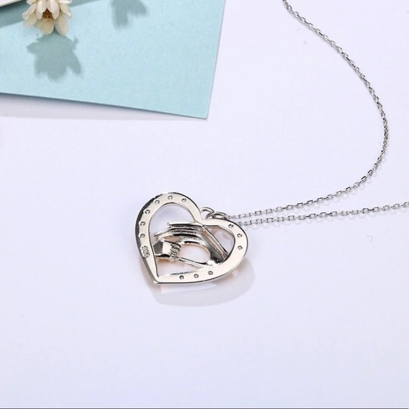 Sterling Silver Hand in Hand Heart Love Necklaces - Picture 3 of 5